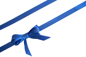 Pair of blue ribbons with a bow, for a gift. Transparent background, PNG format.