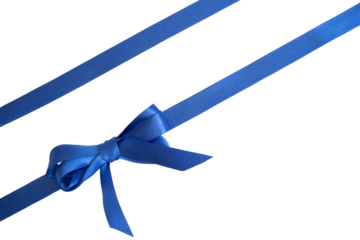 Pair of blue ribbons with a bow, for a gift. Transparent background, PNG format.