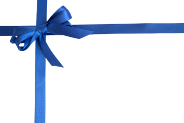 A blue ribbon with a bow. The ribbon is tied in a bow, which adds a decorative touch to the ribbon. Transparent background, PNG format