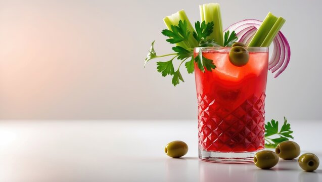 Cocktail of vodka and tomato juice served in a large glass on a white background. - Powered by Adobe