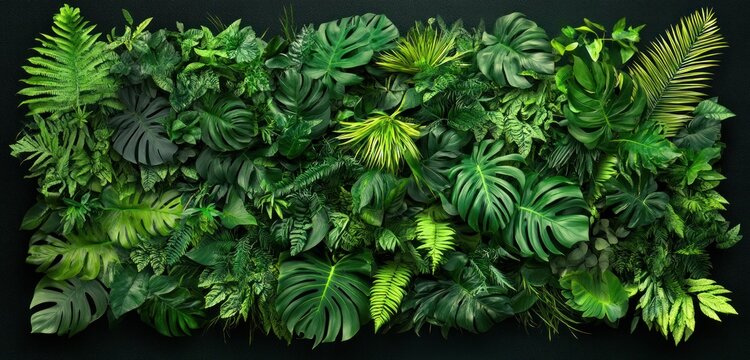 Wall covered in various green leaves creating a dense foliage background.