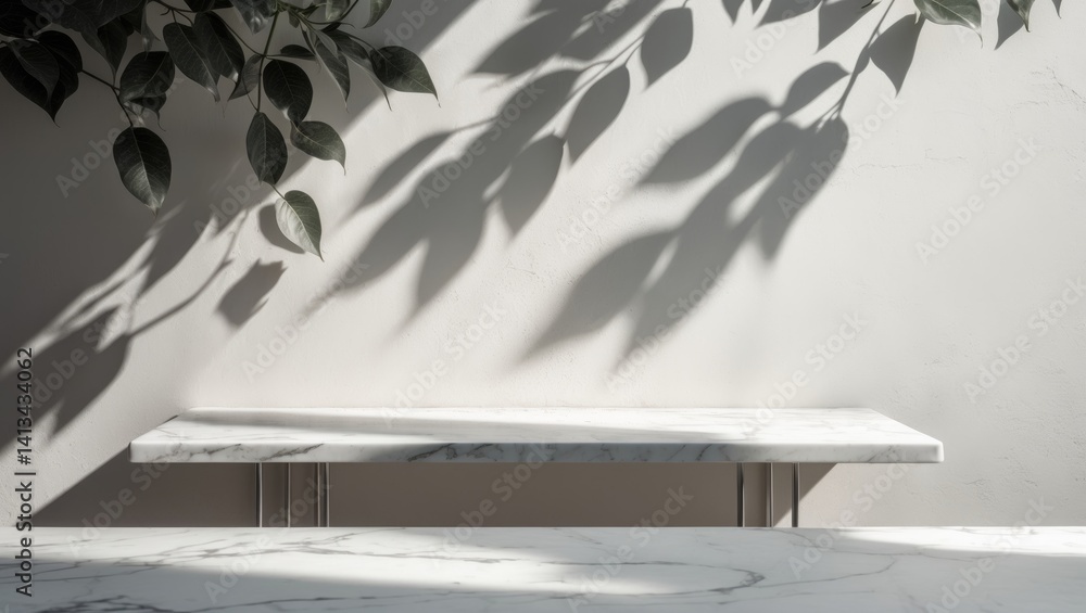 Aufkleber textured wall background with leaf shadows from marble table, perfect for product presentation backd