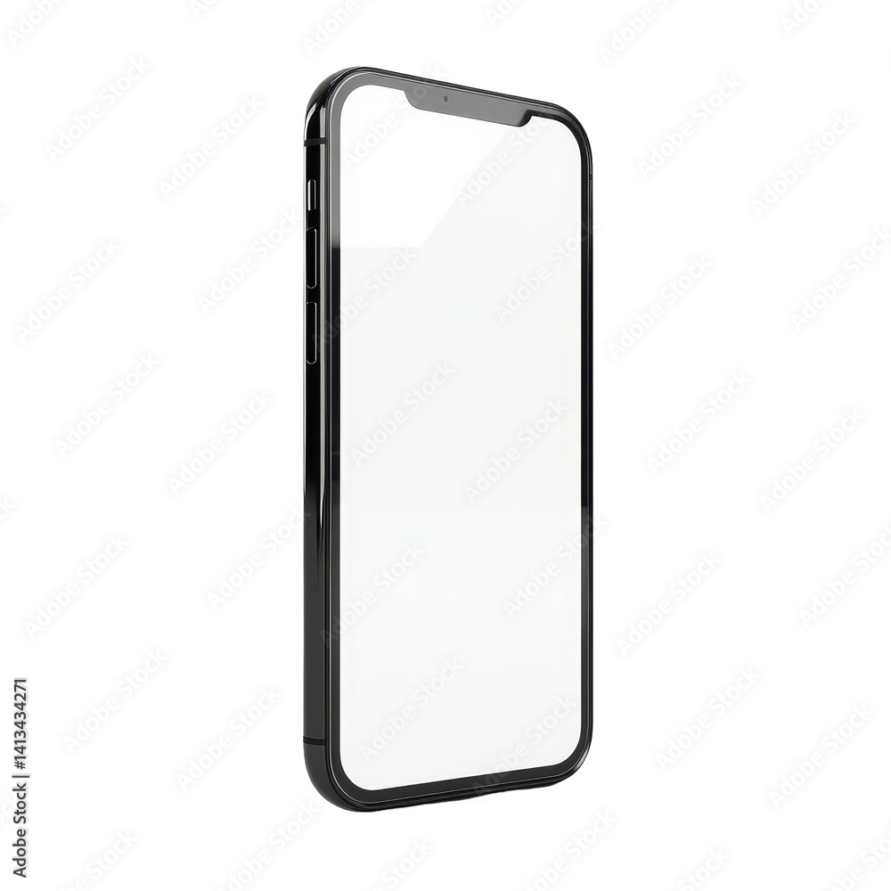 Poster a sleek smartphone with a blank screen on a transparent background for seamless design presentation,