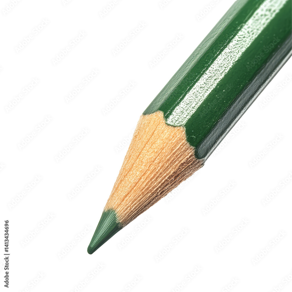 Poster the tip of a sharp green pencil resting on a clean transparent background captures attention, tip of