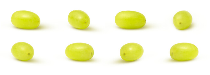 Green fresh grape set isolated. Many different green grapes.