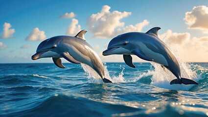 Close Wild Dolphins Jumping The