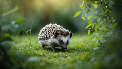 Fototapeta premium Hedgehog in the garden of Europe