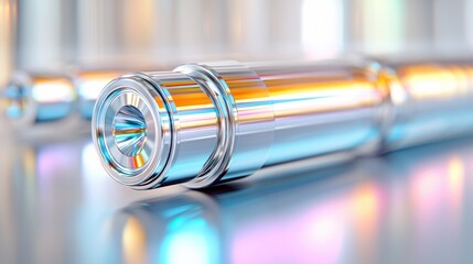 Futuristic metallic cylinder device closeup view advanced technology innovation concept