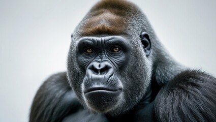 Obraz premium Portrait of a male silverback Western lowland gorilla set against a white background