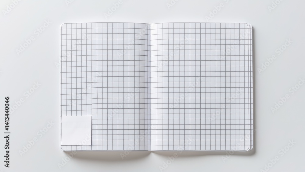 Wall mural blank white notebook sheet displaying a grid pattern