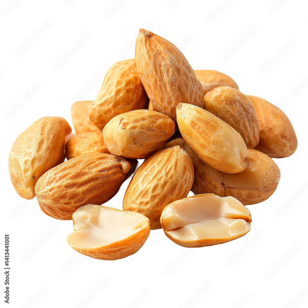 Poster roasted peanuts with shells resting on a clean transparent background showcasing their natural textu