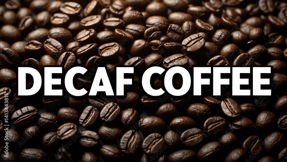 Poster decaf coffee displayed on a background. theme of decaffeinated or low caffeine coffee.