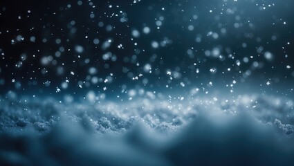 Night sky background with falling snowflakes, isolated for graphic editing and post production use. Bokeh effect of white snow in the backdrop.