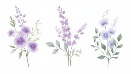Naklejka premium Elegant Lavender Floral Arrangements Set