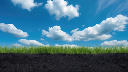 Cross-Section of Soil and Grass Under a Blue Sky