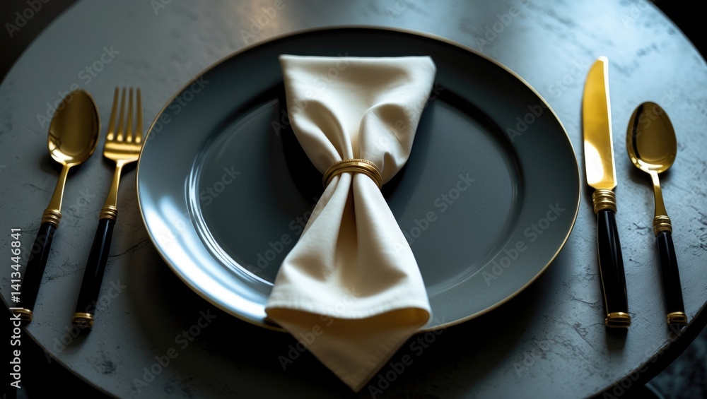 Poster chic table setting adorned with golden utensils