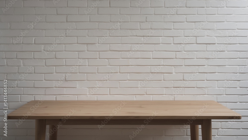 Poster wooden table with empty space in the background