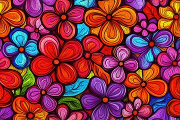 Vibrant, colorful floral doodle pattern