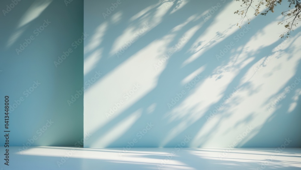 Poster Refined and gentle abstract setting for product presentation highlighting shadows from tree limbs on the wall.