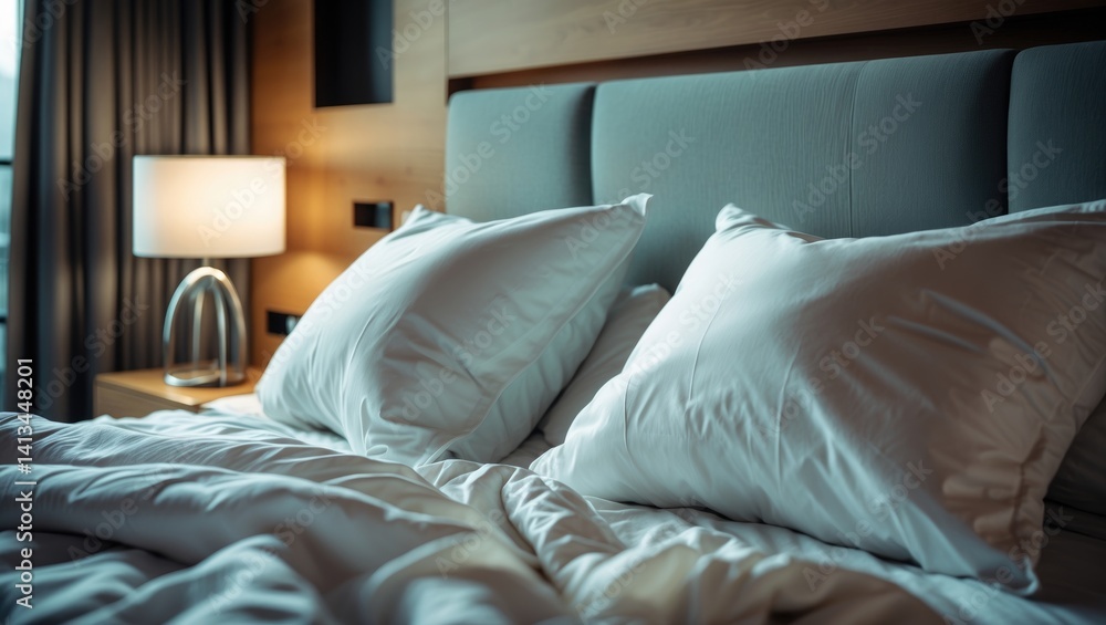 Poster detailed view of a bedroom featuring an unoccupied bedside table, a reading lamp, and a usb socket i