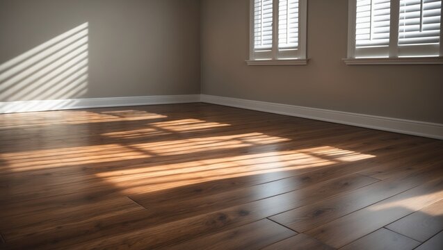 Recently Laid Brown Laminate Flooring and Baseboards