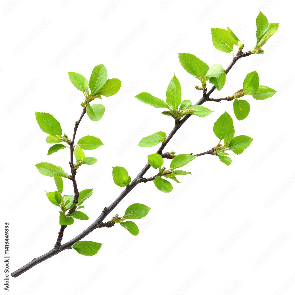 Aufkleber fresh green spring twig with vibrant leaves isolated on a transparent background for botanical illus
