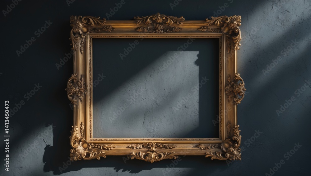 Poster decorative golden wall frame with clipping path for internal use