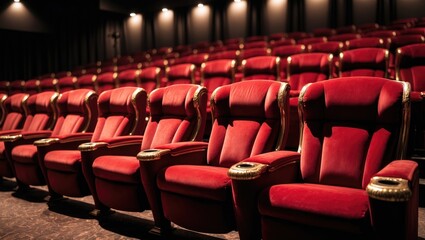 Fototapeta premium Red cinema seats in empty rows