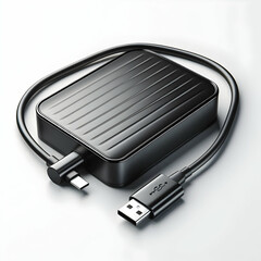 External Hard Drive Charging,External hard drive casing for 2.5 and 3.5 inch for data storage and security isolated on white background,black mobile phone include wire charging on a light background.