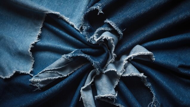 Panoramic textile structure. Shredded fabric. Damaged torn sections, banner backdrop. Repurpose worn materials idea.