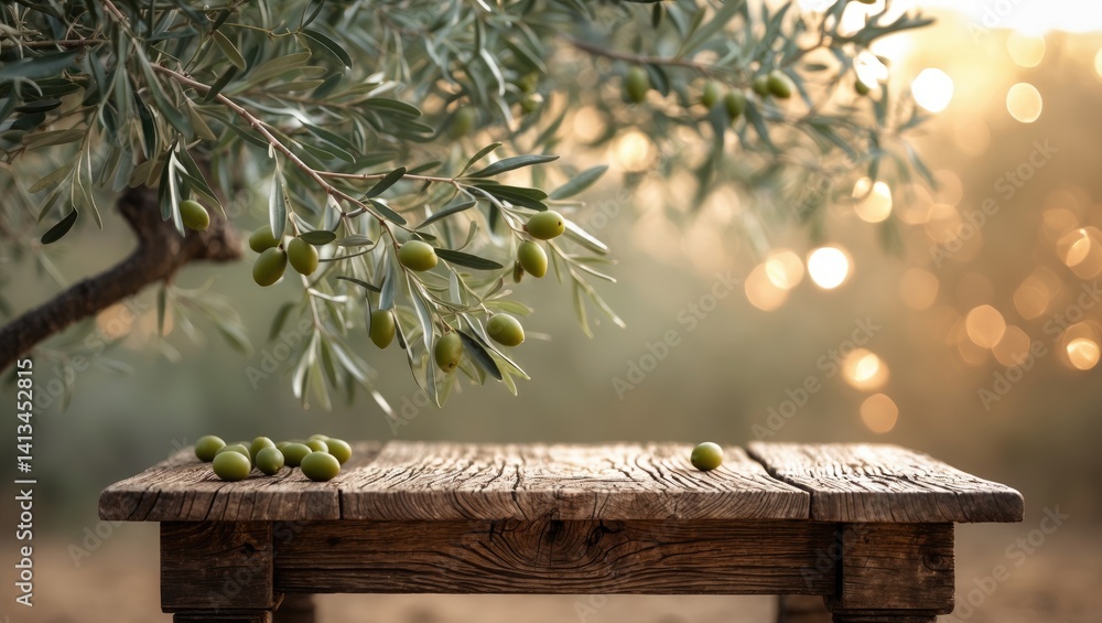 Poster bokeh background featuring olives on an olive tree.