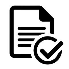 Minimalist document with check mark icon representing completed file or verified task - concept of approval report submission agreement digital form