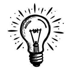 Hand-drawn lightbulb icon with rays representing creative idea or insight - concept of innovation imagination invention design thinking entrepreneurship