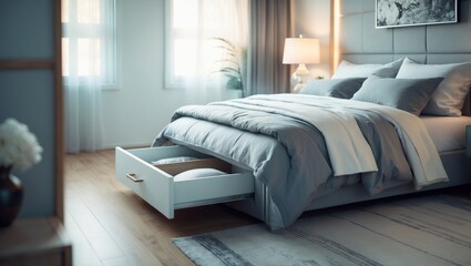 Drawer for bedding storage under the bed in the room