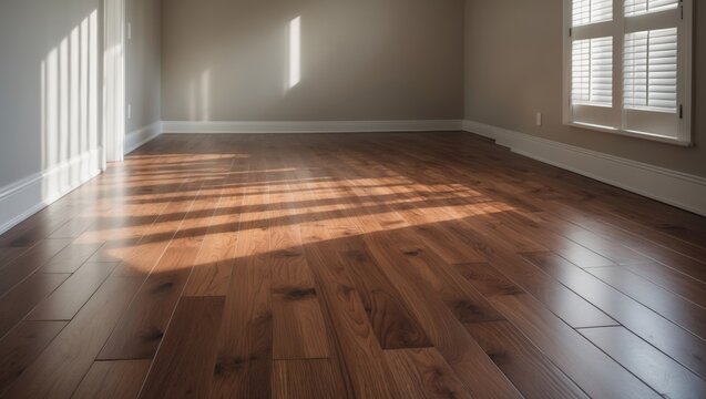 Newly Laid Brown Laminate Flooring with Baseboards
