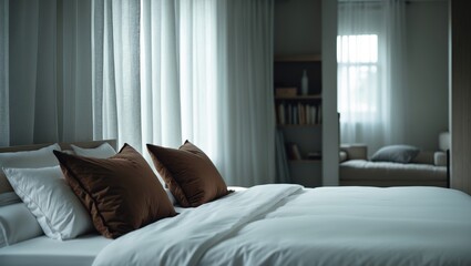 Contemporary bedroom featuring a bed beside a window and decor