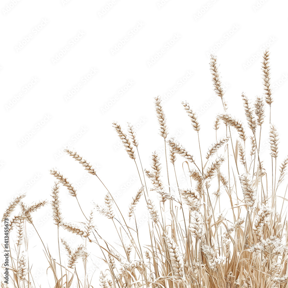 Poster wheat field swaying gently against a bright transparent background creating a serene agricultural wi