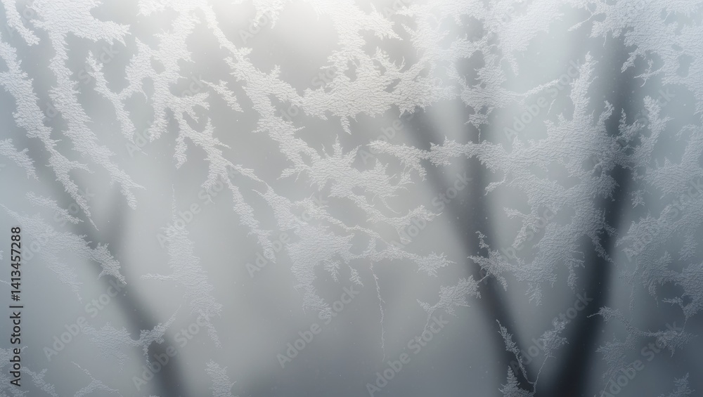 Poster frosted window design: macro shot of snowflakes
