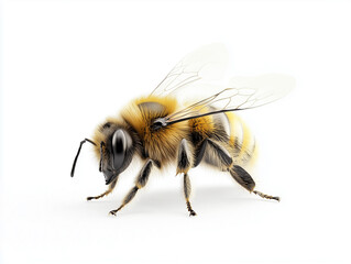 Bumblebee walking on white background with spread wings
