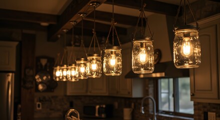 Rustic Kitchen Lighting with Hanging Mason Jar Lamps