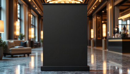 Black Display Stand in Elegant Hotel Lobby  