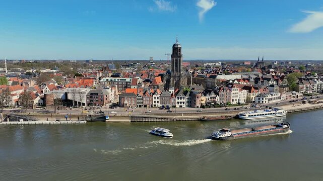 Aerial from the city Deventer at the river IJssel in the Netherlands