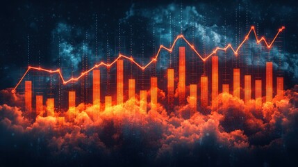 Dynamic Financial Chart Surrounded by Clouds and Glowing Elements