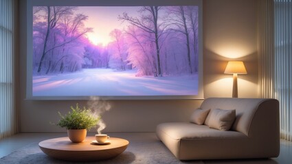 Chic space featuring a contemporary video projector and cozy sofa