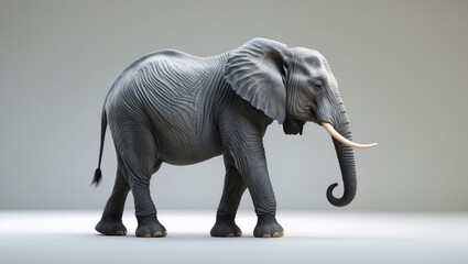 Obraz premium Elephant in side view walking on a plain white backdrop.