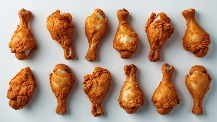 Group of fried chicken isolated on a backdrop.