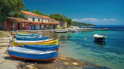 A small fishing village by the sea, colorful boats docked along the shore --ar 16:9 --v 6.1 Job ID: e16ccd19-78c3-48a2-a8e5-a05936273dd0