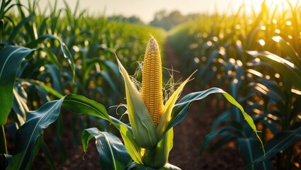 corn stalks under sunlight in a field