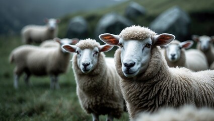 Obraz premium Rural farm with sheep