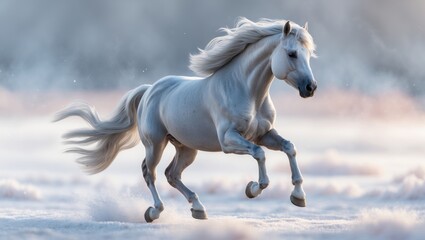 Obraz premium snow-covered silver-white stallion